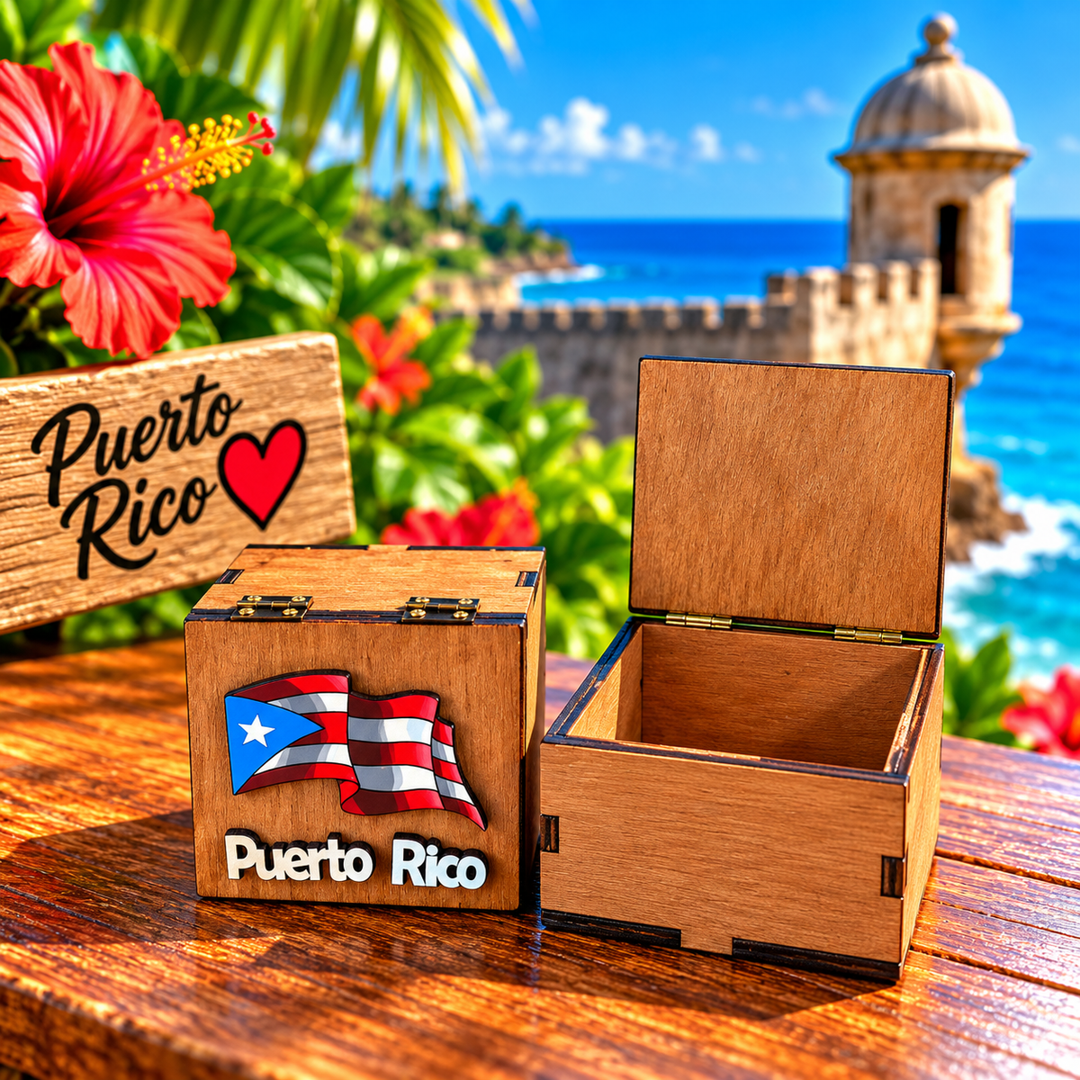 COFRE MADERA BANDERA PUERTO RICO