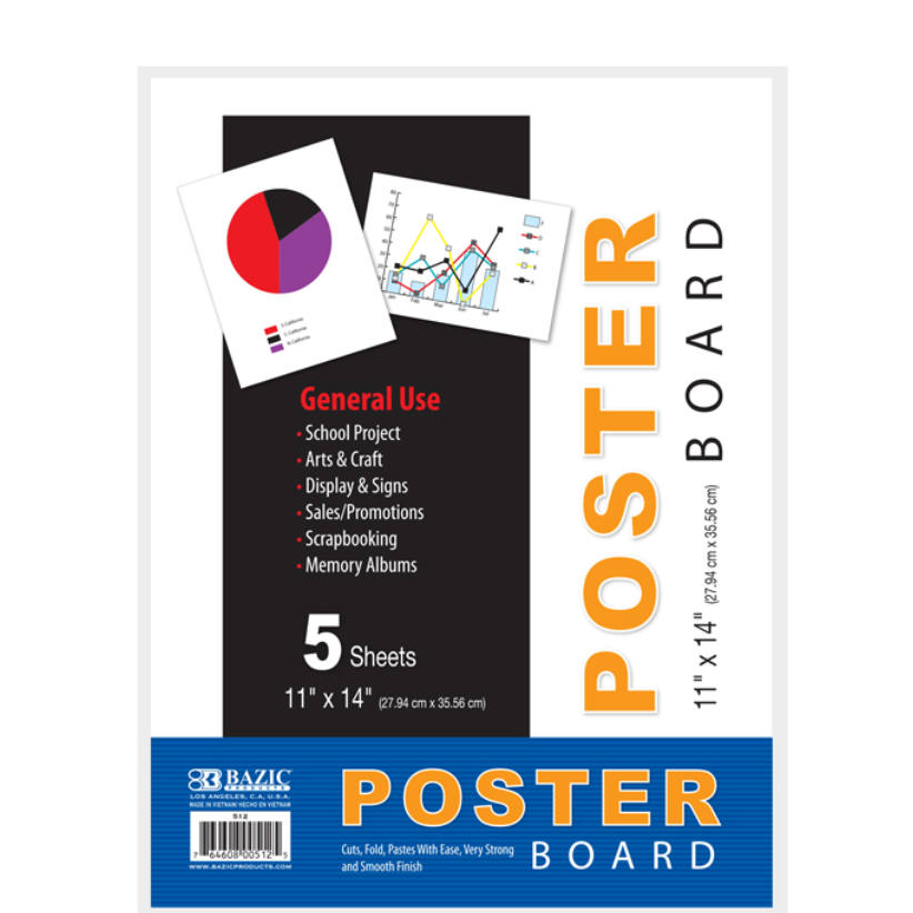 11" X 14" White Poster Board (5/Pack)