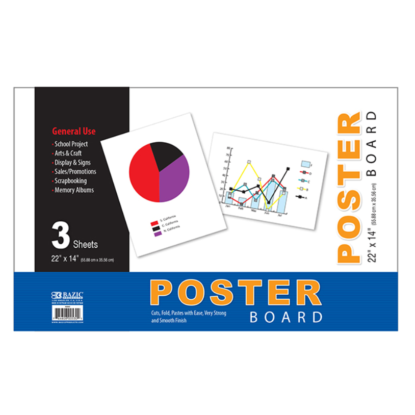 22" X 14" White Poster Board (3/Pack)