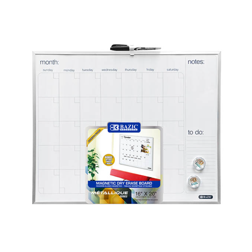 16" X 20" METALLIQUE Aluminum Frame Magnetic Dry Erase Calendar