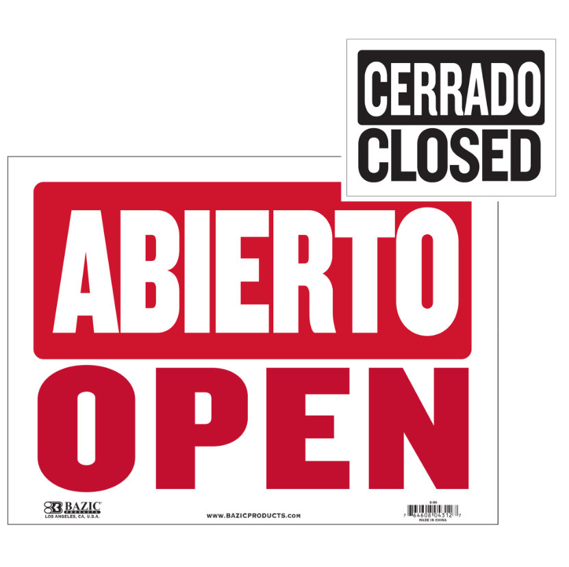 Letrero ¨ABIERTO OPEN/CERRADO CLOSE¨