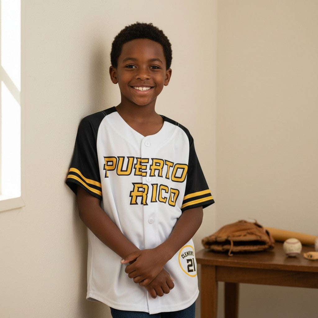Camisa de Beísbol de Puerto Rico / Clemente 21 (Niños)