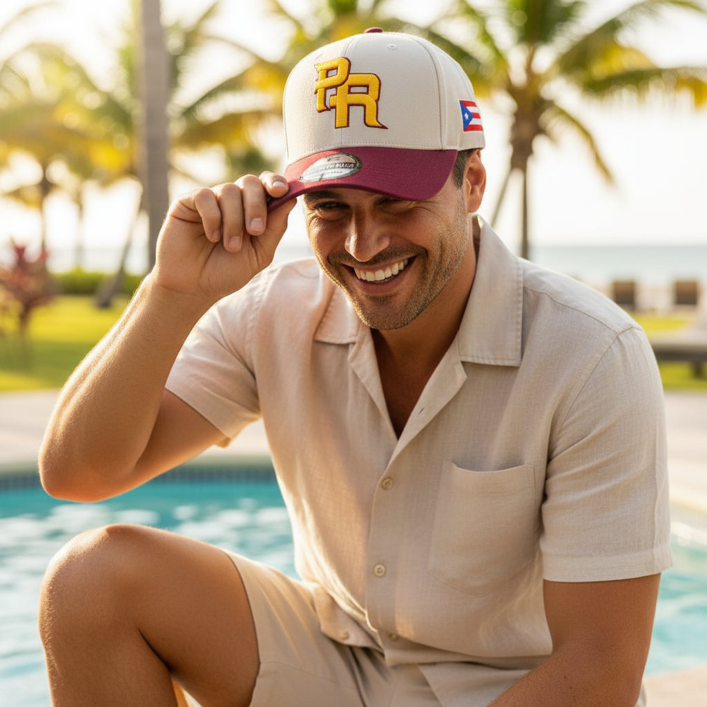 Gorra de Puerto Rico Crema Y Vino