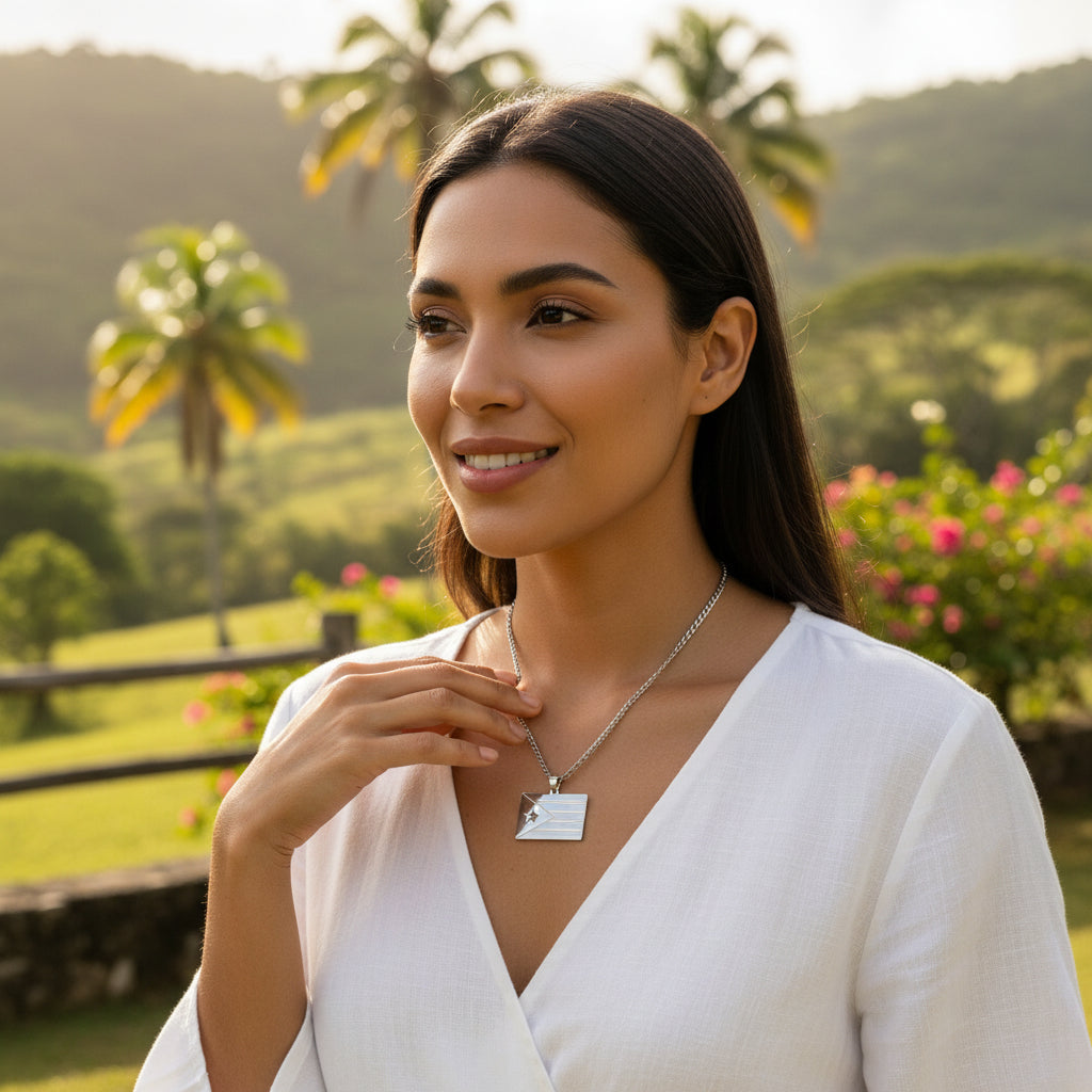 Collar Plateado Bandera de Puerto Rico