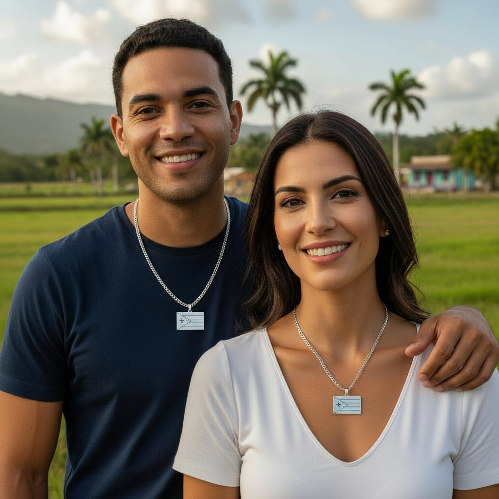 Collar Plateado Bandera de Puerto Rico
