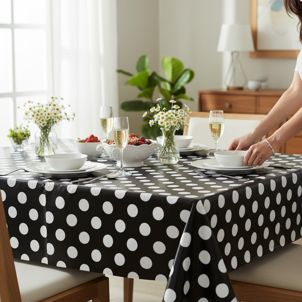 Mantel Negro con Puntos Blancos