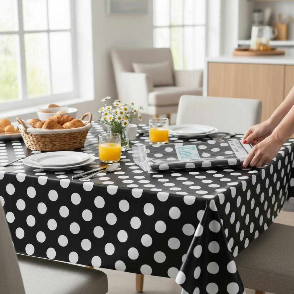 Mantel Negro con Puntos Blancos