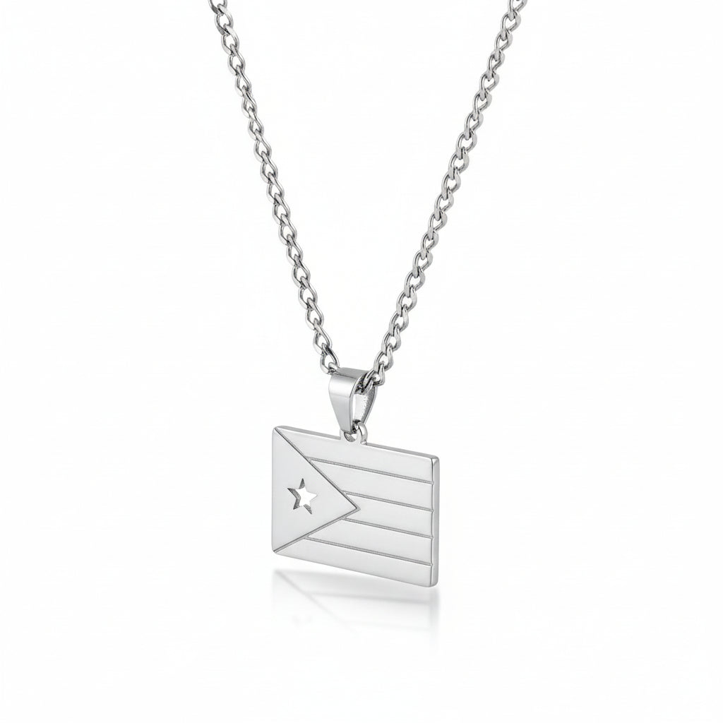 Collar Plateado Bandera de Puerto Rico